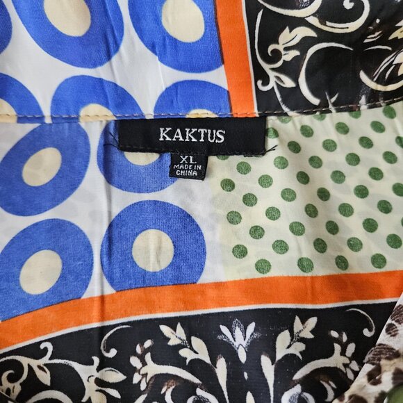 Kaktus XL Patchwork Print Button Front Tie Blouse - Picture 5 of 8